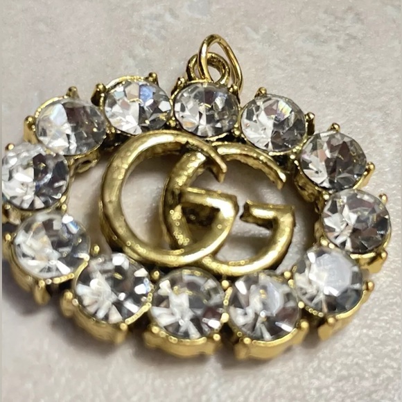 Gucci Large GG Button Crystal Rhinestone Zipper Pull Gold 30mm - Picture 5 of 5